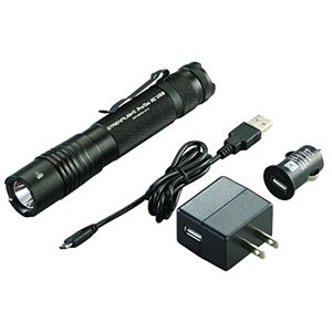Streamlight 88054 ProTac HL USB 1000-Lumen Dual Fuel Rechargeable Tactical Flashlight With 120-Volt AC/12-Volt DC Charger, Removable Pocket Clip and Holster, Black