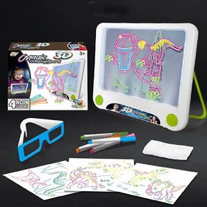 Dzhzuj 3D Fluorescent Drawing Board, Kids Drawing Projector, Magic Glow Drawing Board, Translucent See-Through Surface and Stand Glow Writing Board Painting Plastic Party Birthday Gift (Dinosaur)