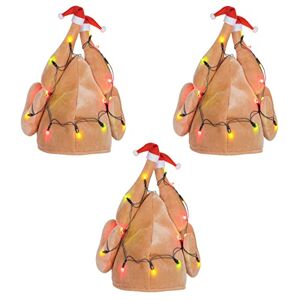 Beistle 3 sombreros de pavo iluminados de tela de felpa para accesorios de fiesta de Navidad, talla única, marrón claro/rojo/blanco