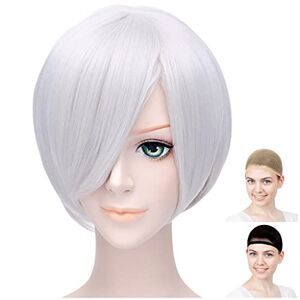 CaseEden (Case Eden Cosplay Wig Free-Flowing Wig Short Bob Short Silver Silvery Bright Silver White Mel Choi Wig Net Two Set for Cosplay