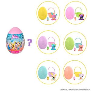 Barbie Color Reveal Pet Set in Easter Egg Case with 5 Surprises: Water Reveals Look of Pet; 4 Bags Contain Mystery Pet Figure with Color Change, Surprise Pet Ears, Chick & Basket