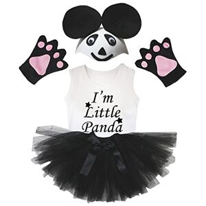Petitebella I 'm little Panda Camisa Sombrero Negro Guante Falda Niña 4pc Costume, Negro, Blanco, XL