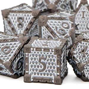 KERWELLSI Metal DND Dice Set with Box, 7 Pcs Dungeons and Dragons Polyhedral D&D Dice Sets, D and D D+D RPG Roll Playing Games 20 Sided Dice D20 D12 D10 D% D8 D6 D4