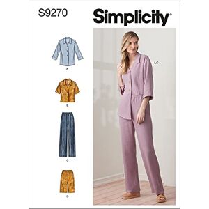 Simplicity Paquete de camisetas con cuello en V con botones y pantalones o pantalones cortos sin cierre, código 9279 patrón de costura, tallas 6-14, blanco Simplicity Paquete de camisetas con cuello en V con botones y pantalones o pantalones cortos sin cierre, código 9279 patrón de costura, tallas 6-14, blanco