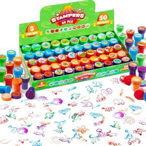JOYIN Juego de 50 sellos de dinosaurio para niños, 5 colores, 50 diseños para niños a partir de 2 años, pequeños regalos para niños, regalos para invitados JOYIN Juego de 50 sellos de dinosaurio para niños, 5 colores, 50 diseños para niños a partir de 2 años, pequeños regalos para niños, regalos para invitados
