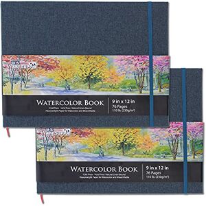 Libro de acuarela de 9 x 12 pulgadas, paquete de 2 unidades, 76 hojas, 100 libras (230 g/m²) almohadillas para orejas de papel para artistas de tapa dura encuadernadas en lino, sin Libro de acuarela de 9 x 12 pulgadas, paquete de 2 unidades, 76 hojas, 100 libras (230 g/m²) almohadillas para orejas de papel para artistas de tapa dura encuadernadas en lino, sin