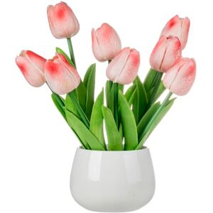 MyGift Jarrón de cerámica Blanco con Tulipanes Artificiales realistas de Color Rosa – arreglo de Flores de tulipán sintético para decoración del hogar y la Oficina, Plantas Falsas de Mesa en Maceta MyGift Jarrón de cerámica Blanco con Tulipanes Artificiales realistas de Color Rosa – arreglo de Flores de tulipán sintético para decoración del hogar y la Oficina, Plantas Falsas de Mesa en Maceta