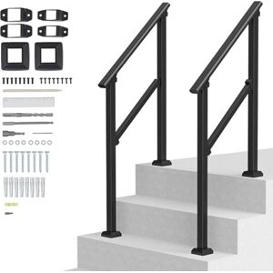 VEVOR Barandilla de Escalera para Pasamanos de Escalera 2-3 Escalones 2 PCS con Kit de Instalación Tubo Cuadrado de Acero al Carbono para Personas Mayores, Escalones de Concreto, Porche, Patio, Negro VEVOR Barandilla de Escalera para Pasamanos de Escalera 2-3 Escalones 2 PCS con Kit de Instalación Tubo Cuadrado de Acero al Carbono para Personas Mayores, Escalones de Concreto, Porche, Patio, Negro