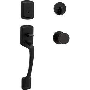 Kwikset Prague Juego de manijas y cerrojo de seguridad para puerta delantera con perilla de puerta interior, color negro mate, resistente a las púas SmartKey Rekey Segurity, 98180-026 Kwikset Prague Juego de manijas y cerrojo de seguridad para puerta delantera con perilla de puerta interior, color negro mate, resistente a las púas SmartKey Rekey Segurity, 98180-026