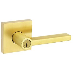 Kwikset Halifax Manija de puerta de entrada con cerradura y llave, palanca reversible con llave segura, exterior, para entrada frontal y dormitorios, latón satinado, resistente a las púas Smartkey Rekey Security y Microban Kwikset Halifax Manija de puerta de entrada con cerradura y llave, palanca reversible con llave segura, exterior, para entrada frontal y dormitorios, latón satinado, resistente a las púas Smartkey Rekey Security y Microban
