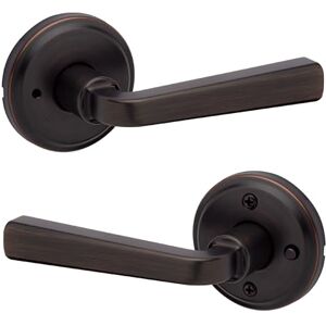 Kwikset Trafford Manija de puerta de privacidad interior con cerradura, palanca de puerta para baño y recámara, palanca de puerta reversible de bronce veneciano con cierre de botón sin llave, con Kwikset Trafford Manija de puerta de privacidad interior con cerradura, palanca de puerta para baño y recámara, palanca de puerta reversible de bronce veneciano con cierre de botón sin llave, con