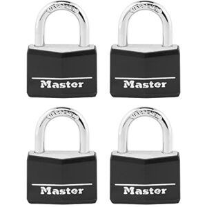 Master Lock 141Q Candado con llave de aluminio cubierto, paquete de 4, color negro Master Lock 141Q Candado con llave de aluminio cubierto, paquete de 4, color negro