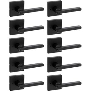 Kwikset Halifax Manija de puerta de privacidad interior con cerradura, palanca de puerta para baño y recámara, negro mate, cerradura reversible sin llave, con protección Microban, paquete de 10 Kwikset Halifax Manija de puerta de privacidad interior con cerradura, palanca de puerta para baño y recámara, negro mate, cerradura reversible sin llave, con protección Microban, paquete de 10