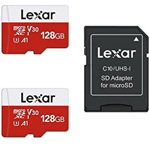 Lexar E-Series Tarjeta Micro SD de 128 GB, paquete de 2 unidades, tarjeta de memoria flash microSDXC UHS-I con adaptador, 100 MB/s, C10, U3, A1, V30, Full HD, 4K UHD, tarjeta TF de alta velocidad Lexar E-Series Tarjeta Micro SD de 128 GB, paquete de 2 unidades, tarjeta de memoria flash microSDXC UHS-I con adaptador, 100 MB/s, C10, U3, A1, V30, Full HD, 4K UHD, tarjeta TF de alta velocidad