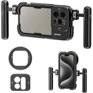 NEEWER 15 Pro Phone Cage Video Rig con Dual Handles Compatible con iPhone 15 Pro, Adaptador Filtro 67mm, 17mm Lens Backplane, Estabilizador Smartphone Jaula del Teléfono Rig para Grabación, PA023K NEEWER 15 Pro Phone Cage Video Rig con Dual Handles Compatible con iPhone 15 Pro, Adaptador Filtro 67mm, 17mm Lens Backplane, Estabilizador Smartphone Jaula del Teléfono Rig para Grabación, PA023K