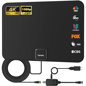 Vansky Antena de TV Interior, Antena Digital amplificada HDTV para Interiores, 1080p VHF UHF TV Canales Locales Amplificador de señal Desmontable y Cable coaxial de 16.5 pies de Largo Vansky Antena de TV Interior, Antena Digital amplificada HDTV para Interiores, 1080p VHF UHF TV Canales Locales Amplificador de señal Desmontable y Cable coaxial de 16.5 pies de Largo