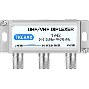 TKCHAX UHF/VHF Antena de TV Combinador y Diplexor: elimina los rotadores, fusiona 2 antenas en 1 salida coaxial, resistente a la intemperie para una instalación dura en exterior/interior TKCHAX UHF/VHF Antena de TV Combinador y Diplexor: elimina los rotadores, fusiona 2 antenas en 1 salida coaxial, resistente a la intemperie para una instalación dura en exterior/interior