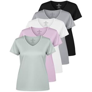Real Essentials Paquete de 5: playera de manga corta con cuello en V para mujer, ajuste seco, para entrenamiento, fitness, yoga (disponible en tallas grandes), set 9, 2XG Real Essentials Paquete de 5: playera de manga corta con cuello en V para mujer, ajuste seco, para entrenamiento, fitness, yoga (disponible en tallas grandes), set 9, 2XG