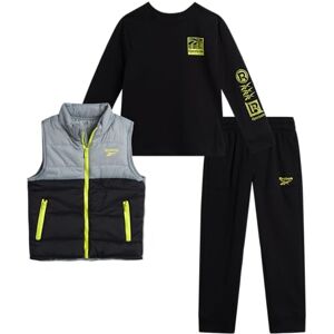Reebok Conjunto atlético para niños, chaleco de 3 piezas, playera de manga larga y pantalones deportivos de forro polar para niños pequeños (12M-7), Gris, 3 Años Reebok Conjunto atlético para niños, chaleco de 3 piezas, playera de manga larga y pantalones deportivos de forro polar para niños pequeños (12M-7), Gris, 3 Años