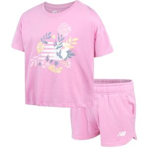 New Balance Conjunto de pantalones cortos para niñas, 2 piezas, camisas de manga corta para niñas y pantalones cortos deportivos de forro polar para adolescentes, Rosa (Pink Sugar), 10-12 New Balance Conjunto de pantalones cortos para niñas, 2 piezas, camisas de manga corta para niñas y pantalones cortos deportivos de forro polar para adolescentes, Rosa (Pink Sugar), 10-12