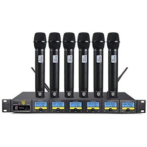 PRORECK MX66 Sistema de micrófono inalámbrico UHF de 6 Canales con 6 micrófonos de Mano, máquina de Karaoke para Fiestas, Bodas, Iglesias, conferencias, discursos PRORECK MX66 Sistema de micrófono inalámbrico UHF de 6 Canales con 6 micrófonos de Mano, máquina de Karaoke para Fiestas, Bodas, Iglesias, conferencias, discursos
