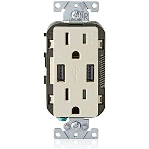 Leviton Contacto Duplex con Cargador Usb, Resistente a Interferencia de 15 Amp, Color Almendra Claro. Leviton Contacto Duplex con Cargador Usb, Resistente a Interferencia de 15 Amp, Color Almendra Claro.