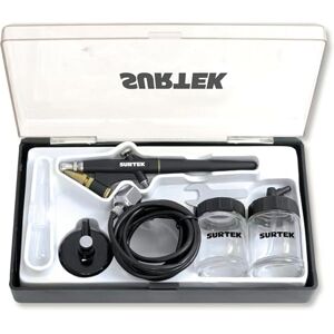 Surtek PA2 Juego de aerógrafo con accesorios de 7 piezas. Presión de trabajo 30 psi y regulador de impulso, acero Surtek PA2 Juego de aerógrafo con accesorios de 7 piezas. Presión de trabajo 30 psi y regulador de impulso, acero