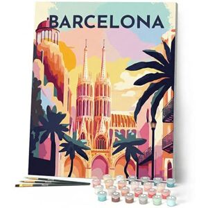 ART Pintar por Numeros Adultos con marco Póster de viaje Barcelona Manualidades pintura acrilica Kit Cuadro DIY completo 40x50cm con bastidor montado ART Pintar por Numeros Adultos con marco Póster de viaje Barcelona Manualidades pintura acrilica Kit Cuadro DIY completo 40x50cm con bastidor montado