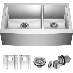 Kraus Delantal de granja, Fregadero dividido 60/40, 32.88", Acero inoxidable Kraus Delantal de granja, Fregadero dividido 60/40, 32.88", Acero inoxidable