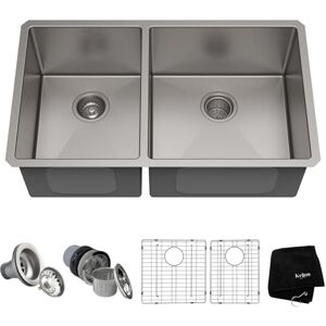 Kraus Kitchen Fregadero de cocina, Fregadero dividido 60/40, 32.75", 40/60 Double Bowl Kraus Kitchen Fregadero de cocina, Fregadero dividido 60/40, 32.75", 40/60 Double Bowl