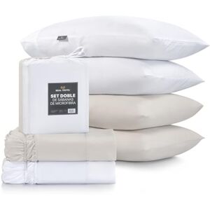 REAL TEXTIL Paquete de 2 Juegos de Sábanas de Microfibra, Suaves, Frescas (Blanco y Beige, Queen Size) REAL TEXTIL Paquete de 2 Juegos de Sábanas de Microfibra, Suaves, Frescas (Blanco y Beige, Queen Size)