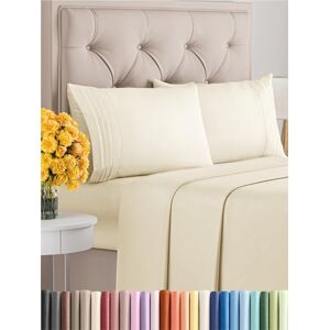 CGK Unlimited Juego de sábanas transpirables y refrescantes sábanas de estilo hotel extrasuaves bolsillos profundos fácil ajuste sin arrugas cómodas color blanco roto tamaño matrimonial 4 piezas CGK Unlimited Juego de sábanas transpirables y refrescantes sábanas de estilo hotel extrasuaves bolsillos profundos fácil ajuste sin arrugas cómodas color blanco roto tamaño matrimonial 4 piezas