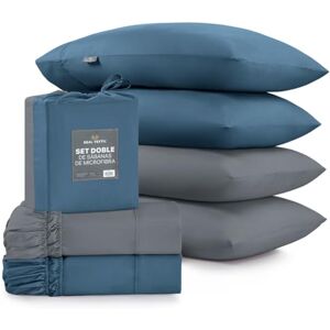 REAL TEXTIL Paquete de 2 Juegos de Sábanas de Microfibra, Suaves, Frescas (Azul y Gris Oscuro, Queen Size) REAL TEXTIL Paquete de 2 Juegos de Sábanas de Microfibra, Suaves, Frescas (Azul y Gris Oscuro, Queen Size)