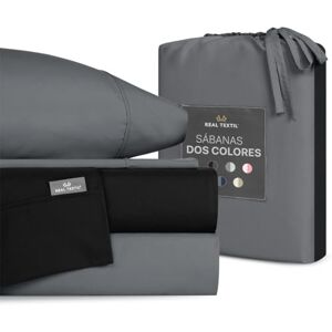 REAL TEXTIL Juego de Sábanas de Microfibra Dos Colores Ultra Suave para Colchones de hasta 40 cms. (Negro Gris Oscuro, King Size) REAL TEXTIL Juego de Sábanas de Microfibra Dos Colores Ultra Suave para Colchones de hasta 40 cms. (Negro Gris Oscuro, King Size)