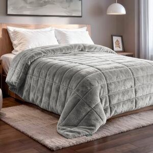 Dreamlab Edredon Afelpado Colcha Suave Polar Sherpa Cobertor Cálido y Transpirable Ropa de Cama Invierno Hipoalergénico Edredon Queen, Color Gris Claro Dreamlab Edredon Afelpado Colcha Suave Polar Sherpa Cobertor Cálido y Transpirable Ropa de Cama Invierno Hipoalergénico Edredon Queen, Color Gris Claro