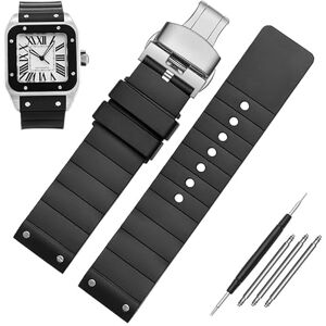 FNDWJ Correa de reloj de silicona para Cartier Santos Sandoz Santos 100 de 23 mm para hombre y mujer, color negro (color: hebilla negra plateada, tamaño: 23 mm) FNDWJ Correa de reloj de silicona para Cartier Santos Sandoz Santos 100 de 23 mm para hombre y mujer, color negro (color: hebilla negra plateada, tamaño: 23 mm)