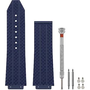 SANDEIN Correa de reloj de silicona azul de 25 mm, compatible con Hublot Big Bang, diseño clásico, resistente al agua y sudor SANDEIN Correa de reloj de silicona azul de 25 mm, compatible con Hublot Big Bang, diseño clásico, resistente al agua y sudor