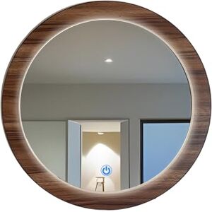 ARD Espejo Decorativo de Pared con luz LED Ambiental y Marco de Madera Redondo 60 cm Glanz Luminous Oak Luz Trasera Ambiental en Tres Tonos, para Sala, Comedor o recámara ARD Espejo Decorativo de Pared con luz LED Ambiental y Marco de Madera Redondo 60 cm Glanz Luminous Oak Luz Trasera Ambiental en Tres Tonos, para Sala, Comedor o recámara