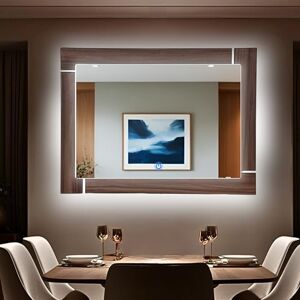 ARD Espejo Decorativo de Pared con luz LED 96x78 cm Marco de Madera Glanz Luminous Oak luz LED indirecta en Tres Tonos, de Madera flotado, diseño Moderno Ideal para Sala, Comedor o recámara ARD Espejo Decorativo de Pared con luz LED 96x78 cm Marco de Madera Glanz Luminous Oak luz LED indirecta en Tres Tonos, de Madera flotado, diseño Moderno Ideal para Sala, Comedor o recámara