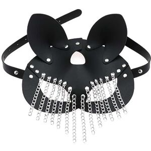 MUUYYI Máscara de piel sintética para gatos con borlas de cadena para mujeres y hombres, disfraz de cosplay de Halloween, máscara misteriosa de media cara punk MUUYYI Máscara de piel sintética para gatos con borlas de cadena para mujeres y hombres, disfraz de cosplay de Halloween, máscara misteriosa de media cara punk