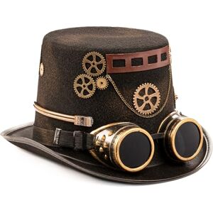 Dress Up America Steampunk Hat Sombrero victoriano de vapor punk marrón para adolescentes y adultos Sombrero de Halloween Dress Up America Steampunk Hat Sombrero victoriano de vapor punk marrón para adolescentes y adultos Sombrero de Halloween