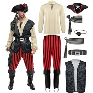 Spooktacular Creations Disfraz de pirata para hombre, chaleco de pirata, pantalones vikingos, sombrero para fiestas temáticas de Halloween, Beige, Medium Spooktacular Creations Disfraz de pirata para hombre, chaleco de pirata, pantalones vikingos, sombrero para fiestas temáticas de Halloween, Beige, Medium