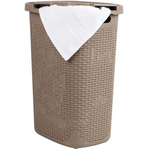 Mind Reader 60L Slim Laundry Hamper, Clothes Basket, Lid, Wicker Design, Plastic, 17.65" L x 13.75" W x 24.15" H, Tan Mind Reader 60L Slim Laundry Hamper, Clothes Basket, Lid, Wicker Design, Plastic, 17.65" L x 13.75" W x 24.15" H, Tan