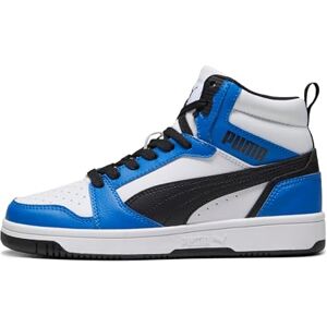 PUMA , Tenis Casuales Rebound V6 Mid Jr, Unisex, Blanco con Azul, Talla 24,5 PUMA , Tenis Casuales Rebound V6 Mid Jr, Unisex, Blanco con Azul, Talla 24,5