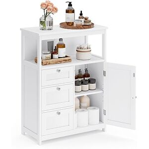 VASAGLE Mueble de Baño, Armario de Baño, 30 x 60 x 80 cm, con 3 Cajones, Estantes Ajustables, Blanco MBBC542P31V1 VASAGLE Mueble de Baño, Armario de Baño, 30 x 60 x 80 cm, con 3 Cajones, Estantes Ajustables, Blanco MBBC542P31V1