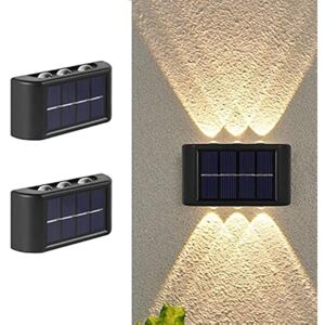MIAISHUVO 2 luces solares LED arriba y abajo iluminan la pared al aire libre, ABS Negro Lampara de Pared Solares a Prueba de Agua Exterior Deck Decoración de iluminación para Patio MIAISHUVO 2 luces solares LED arriba y abajo iluminan la pared al aire libre, ABS Negro Lampara de Pared Solares a Prueba de Agua Exterior Deck Decoración de iluminación para Patio