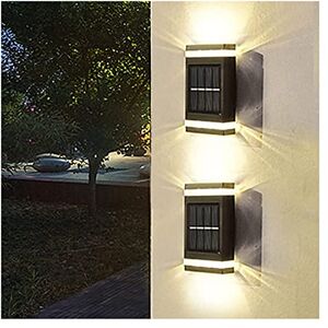 WADRBSW Luces de pared para exteriores, paquete de 2 luces LED solares para exteriores, iluminadas hacia arriba y hacia abajo, lámpara de luz solar para exteriores, IP65, luz de pared solar impermeable, WADRBSW Luces de pared para exteriores, paquete de 2 luces LED solares para exteriores, iluminadas hacia arriba y hacia abajo, lámpara de luz solar para exteriores, IP65, luz de pared solar impermeable,