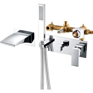 sumerain Grifo de Bañera de Montaje en Pared, Boquilla de Relleno de Cascada con Ducha de Mano sumerain Grifo de Bañera de Montaje en Pared, Boquilla de Relleno de Cascada con Ducha de Mano