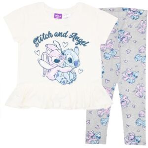 Disney Princess, Minnie Mouse, Lilo & Stitch Conjunto de playera y leggings de manga corta con volantes para niñas, paquete de 2 piezas para niños, Crema/Gris, 6-6x Disney Princess, Minnie Mouse, Lilo & Stitch Conjunto de playera y leggings de manga corta con volantes para niñas, paquete de 2 piezas para niños, Crema/Gris, 6-6x