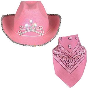 Funny Party Hats Sombrero de vaquero – Sombrero occidental con pañuelo de cachemira – Ropa de vestir (tiara rosa intermitente sombrero de vaquero con bandana rosa) Funny Party Hats Sombrero de vaquero – Sombrero occidental con pañuelo de cachemira – Ropa de vestir (tiara rosa intermitente sombrero de vaquero con bandana rosa)